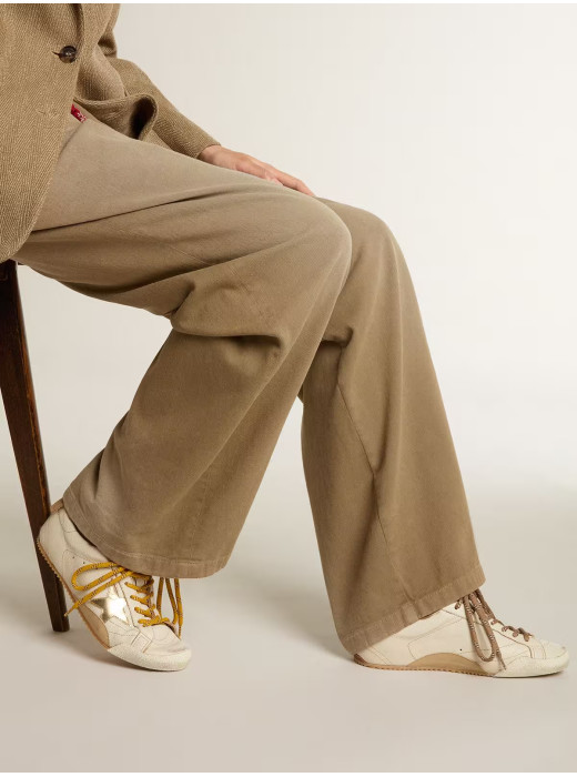 True-Star in White Nappa Leather With Gold Star and Beige Suede Heel Tab