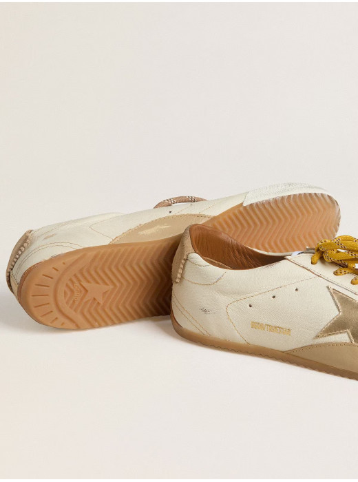 True-Star in White Nappa Leather With Gold Star and Beige Suede Heel Tab
