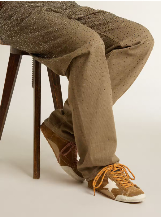 True-Star in Tobacco-Colored Suede With White Star and Platinum Heel Tab