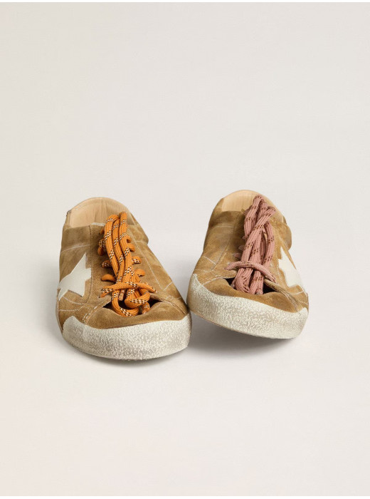 True-Star in Tobacco-Colored Suede With White Star and Platinum Heel Tab