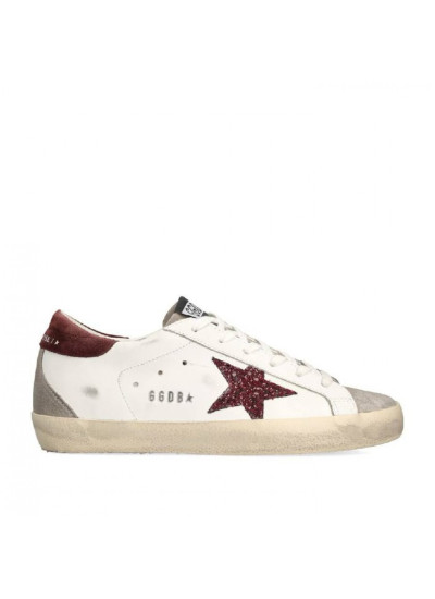 Super-Star in White Leather With Bordeaux Star and Bordeaux Heel Tab