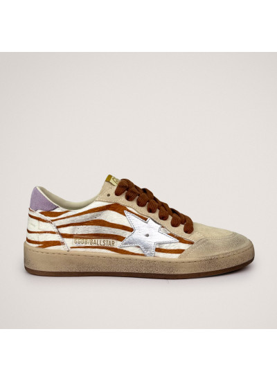 Ball Star Sneakers in Zebra-Print Leather With Lilac Heel Tab