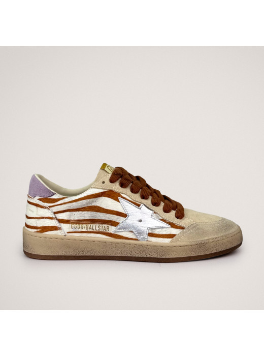 Ball Star Sneakers in Zebra-Print Leather With Lilac Heel Tab