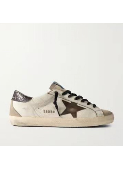 Men's Super-Star Sneakers in Leather With Brown Python-Print Heel Tab