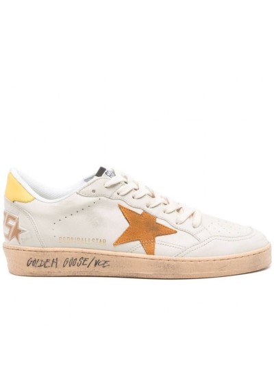 Ball Star in White Leather With Orange Star and Yellow Heel Tab