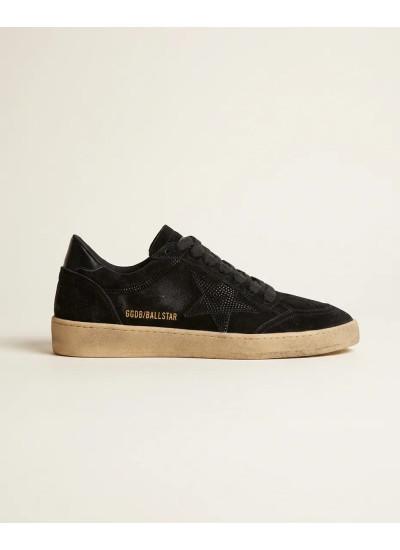 Ball Star Sneakers in Black Suede With Black Crystal Star