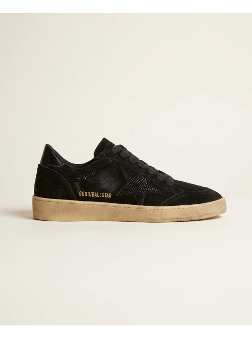 Ball Star Sneakers in Black Suede With Black Crystal Star