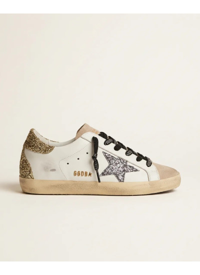 Super-Star in Black Leather With Black Star and Gold Heel Tab