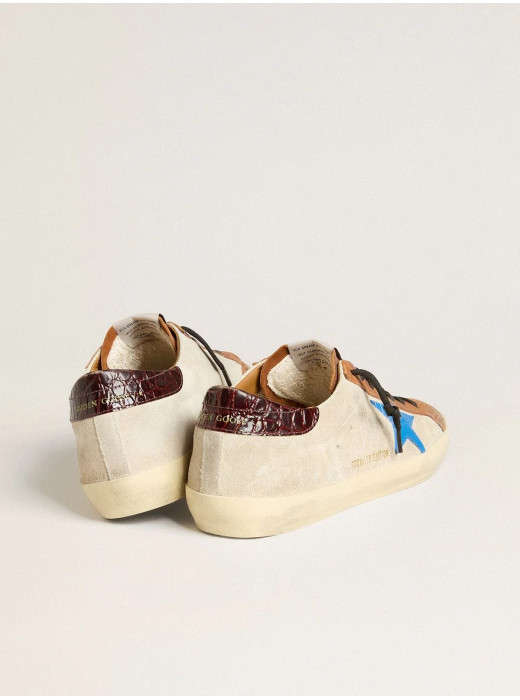 Mens Super-Star Sneakers in Light Blue With Light Blue Star and Crocodile Heel Tab