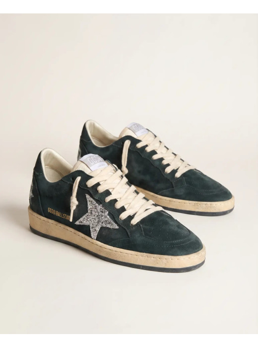 Ball Star in Green suede with Silver glitter star