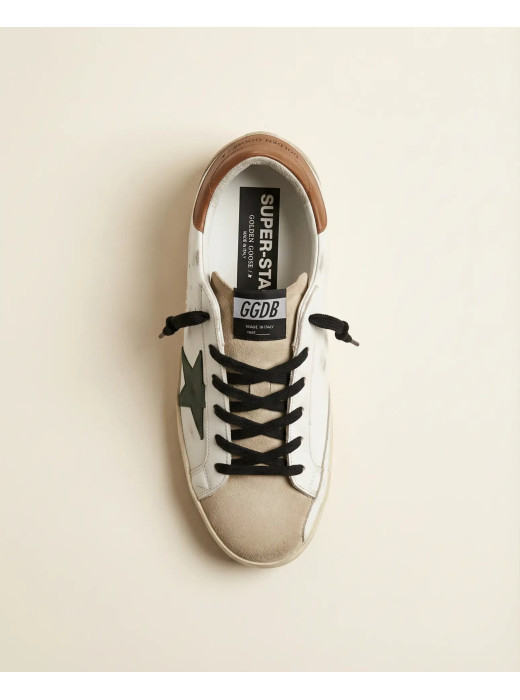 Mens Super-Star Sneakers in Green Leather With Green Star and Grey Leather Heel Tab