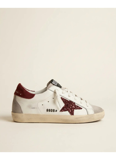 Super-Star in White Leather With Bordeaux Star and Bordeaux Heel Tab