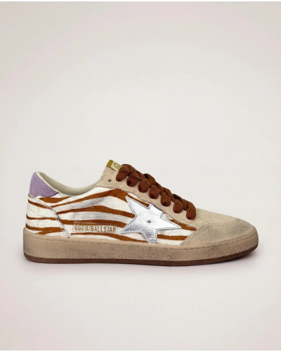 Ball Star Sneakers in Zebra-Print Leather With Lilac Heel Tab