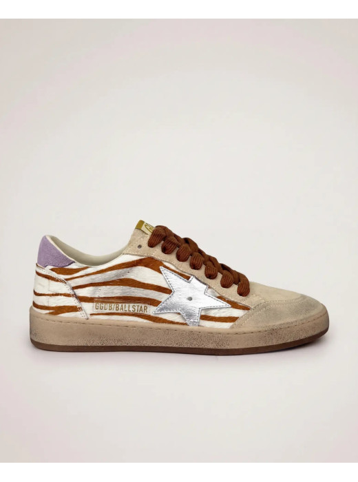 Ball Star Sneakers in Zebra-Print Leather With Lilac Heel Tab