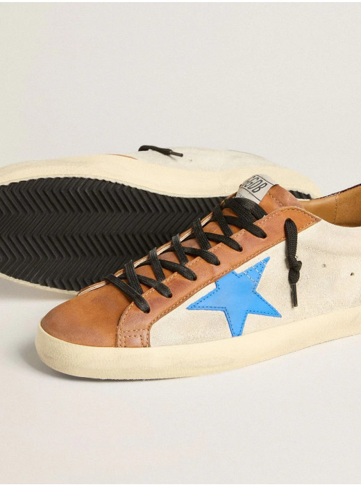 Mens Super-Star Sneakers in Light Blue With Light Blue Star and Crocodile Heel Tab