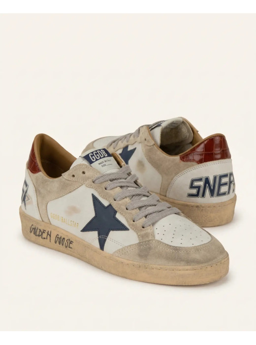 Mens Ball Star in Beige Suede With Navy Blue Star