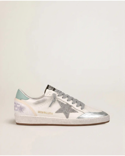 Ball Star in White Leather With Mint Green Heel Tab and Silver Star