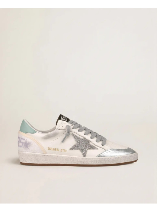 Ball Star in White Leather With Mint Green Heel Tab and Silver Star
