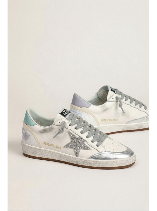 Ball Star in White Leather With Mint Green Heel Tab and Silver Star