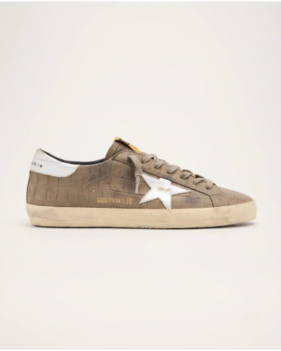 Mens Super-Star Sneakers in Brown Croco-Effect Leather