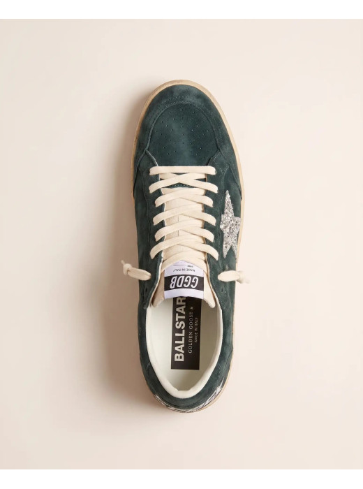 Ball Star in Green suede with Silver glitter star