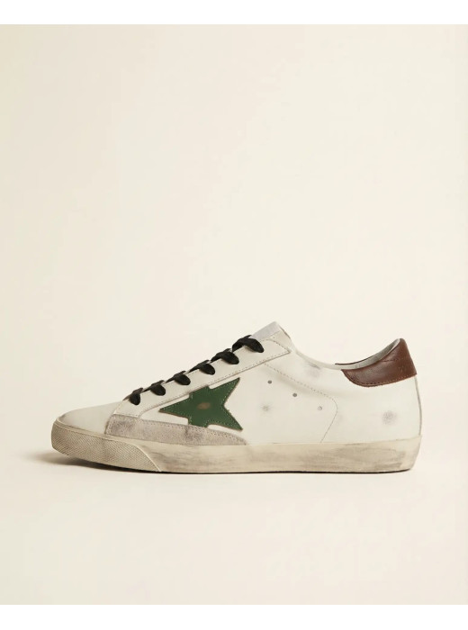 Mens Super-Star Sneakers in Green Leather With Green Star and Grey Leather Heel Tab