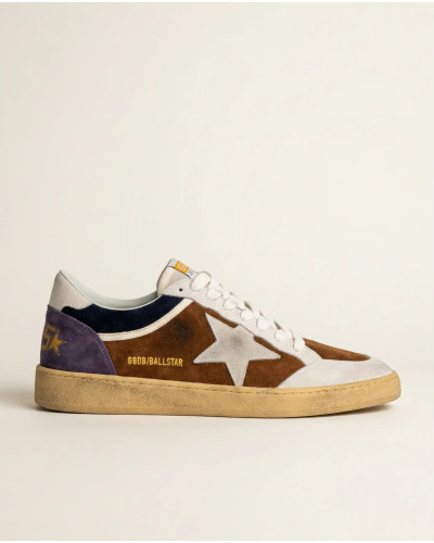 Mens Ball Star in Brown Suede With Eggplant Star and Heel Tab