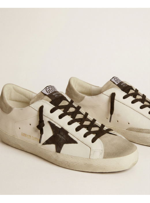 Mens Super-Star Sneakers in Leather With Brown Python-Print Heel Tab