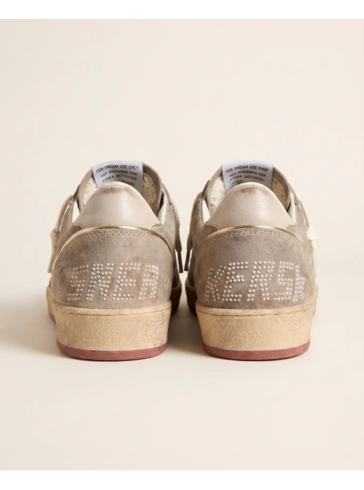 Ball Star Beige Suede with Gold metallic leather star and Bead lettering