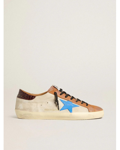 Mens Super-Star Sneakers in Light Blue With Light Blue Star and Crocodile Heel Tab