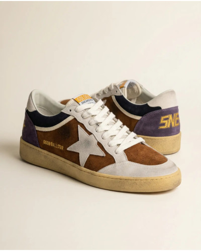 Mens Ball Star in Brown Suede With Eggplant Star and Heel Tab