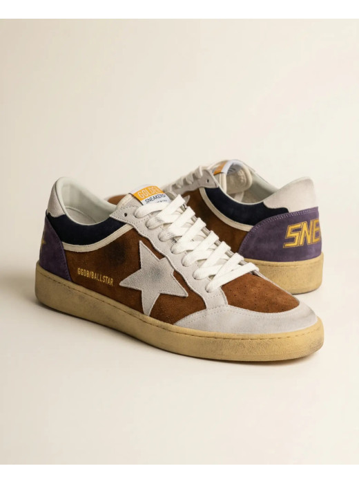Mens Ball Star in Brown Suede With Eggplant Star and Heel Tab