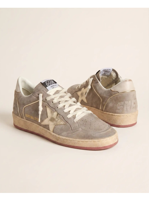 Ball Star Beige Suede with Gold metallic leather star and Bead lettering