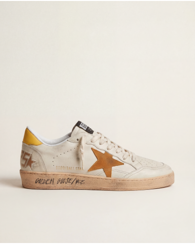 Ball Star in White Leather With Orange Star and Yellow Heel Tab