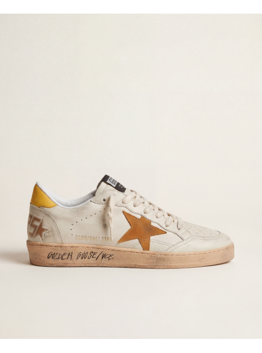 Ball Star in White Leather With Orange Star and Yellow Heel Tab