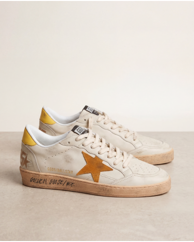 Ball Star in White Leather With Orange Star and Yellow Heel Tab