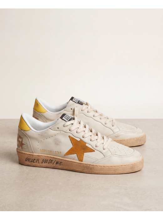Ball Star in White Leather With Orange Star and Yellow Heel Tab