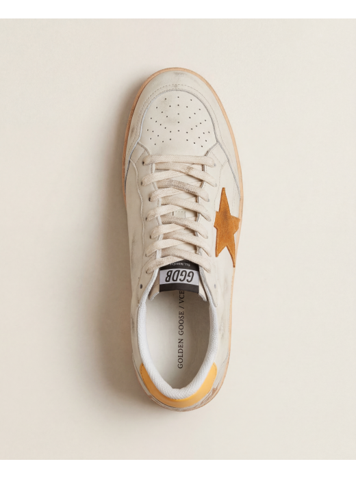 Ball Star in White Leather With Orange Star and Yellow Heel Tab