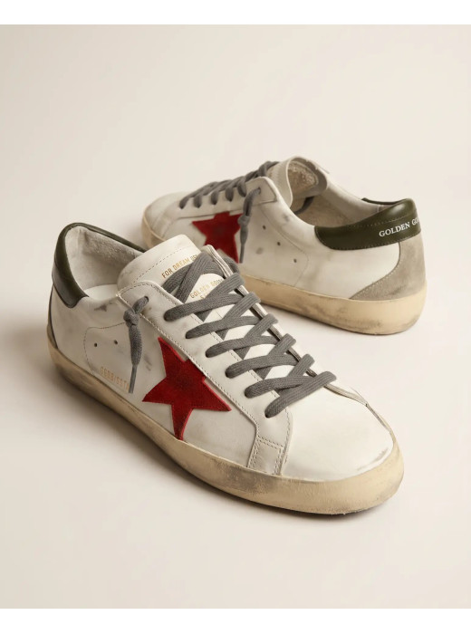 Mens Super-Star Red Suede Star and Green Leather Heel Tab