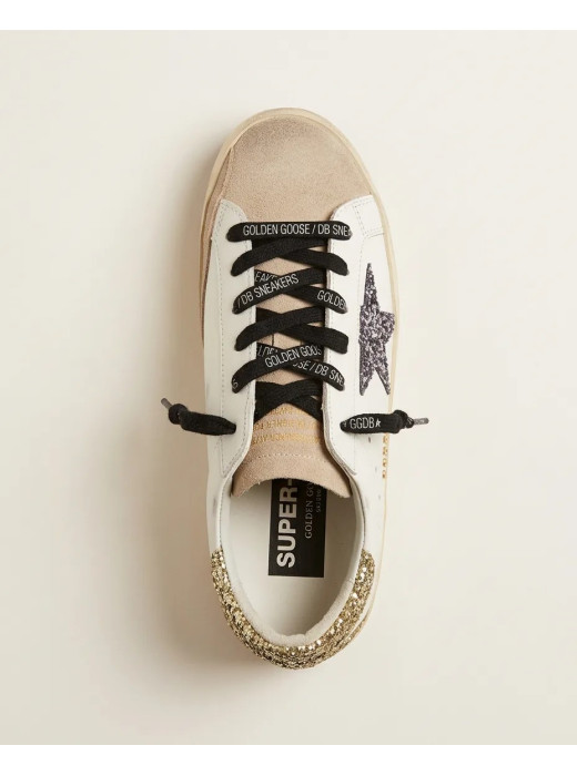 Super-Star in Black Leather With Black Star and Gold Heel Tab