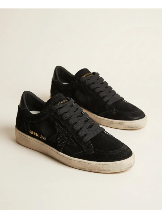 Ball Star Sneakers in Black Suede With Black Crystal Star