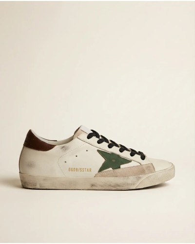 Mens Super-Star Sneakers in Green Leather With Green Star and Grey Leather Heel Tab