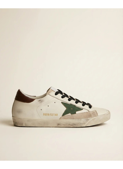 Mens Super-Star Sneakers in Green Leather With Green Star and Grey Leather Heel Tab
