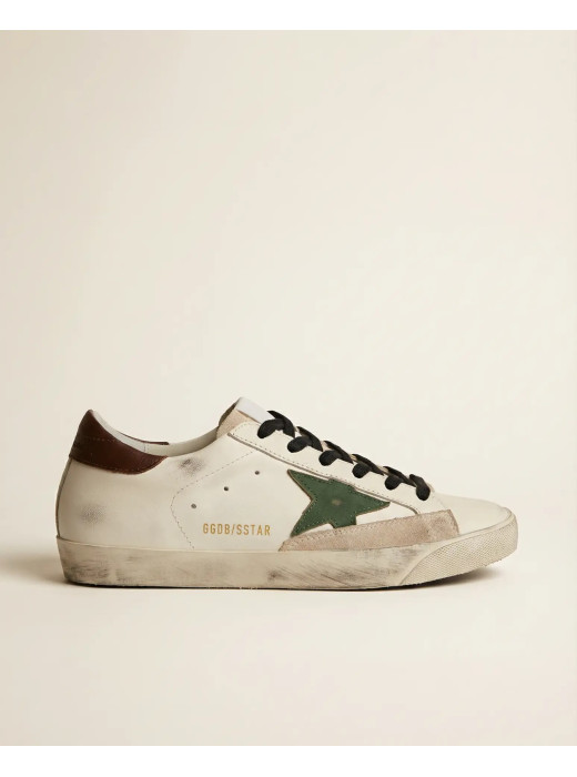 Mens Super-Star Sneakers in Green Leather With Green Star and Grey Leather Heel Tab