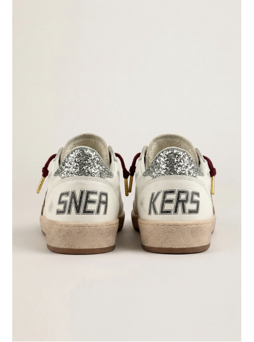 Ball Star in White Leather with Leopard Star and Glitter Heel Tab