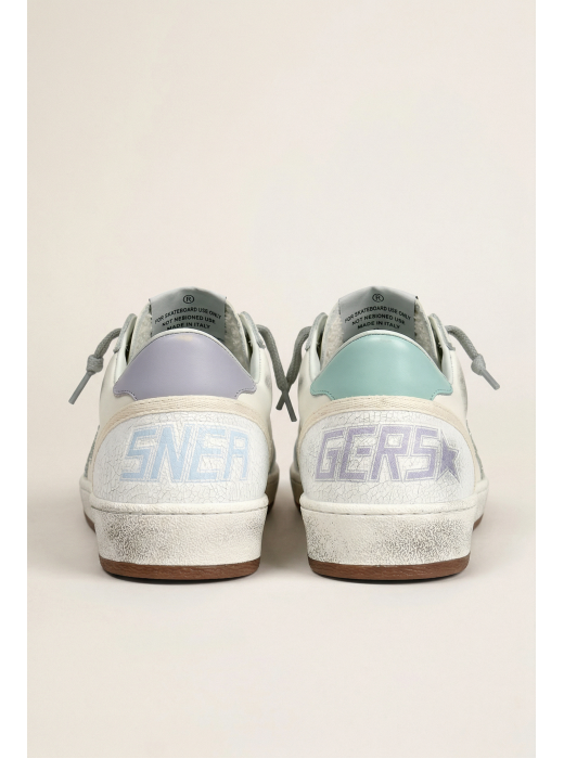 Ball Star in White Leather With Mint Green Heel Tab and Silver Star