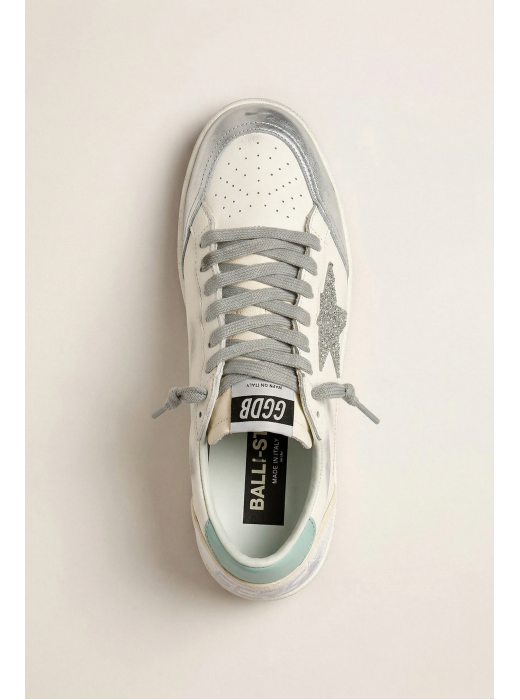 Ball Star in White Leather With Mint Green Heel Tab and Silver Star