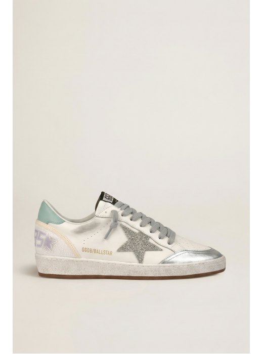 Ball Star in White Leather with Leopard Star and Glitter Heel Tab
