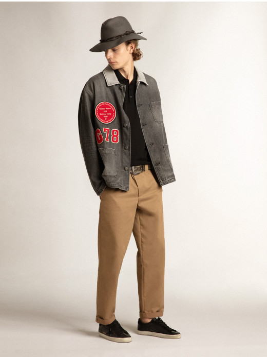 Super-Star in black nappa with black suede star and heel tab