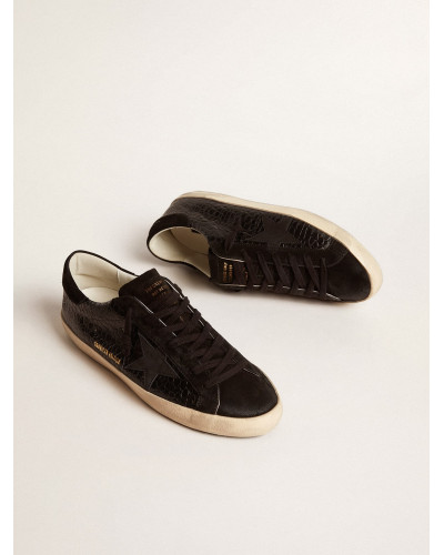 Mens Super-Star LTD in crocodile-print leather with black suede inserts